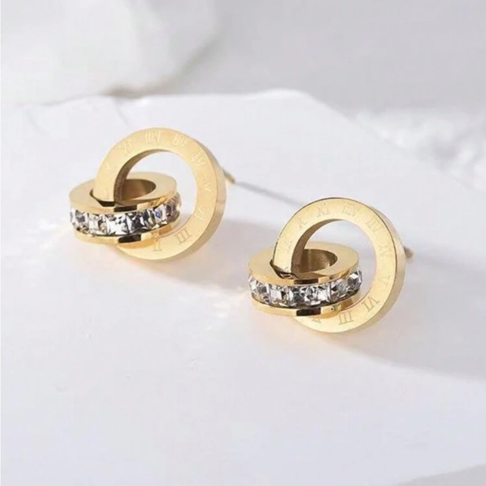 NWT Cubic Zirconia Stainless Steel Euro Design Crystal Embellished Earrings